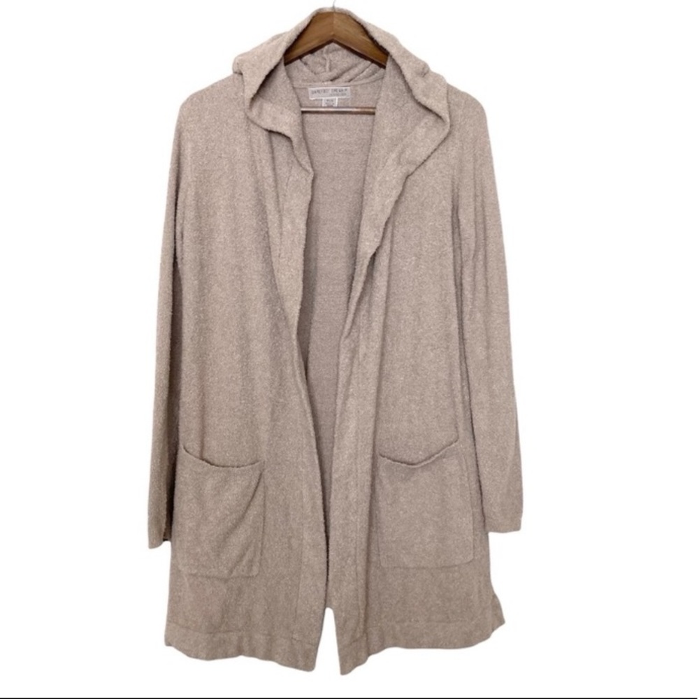 BAREFOOT DREAMS Cozychic Lite Coastal Hooded Sand Nude Beige Longline Cardi XS/S